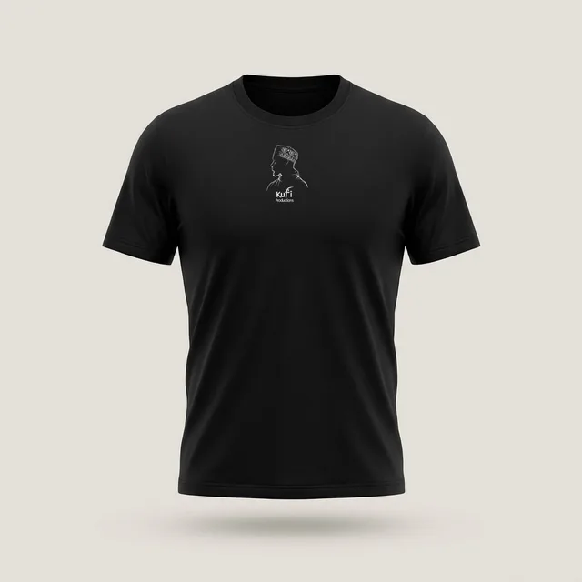 Black tee with the Kufi Productions logo on the chest