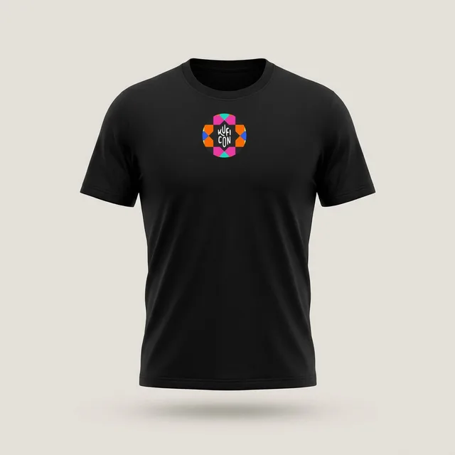 Black tee with the KufiCon logo on the chest